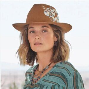 Jenny Krauss Meadow Haven Hat in Brown with Blooming Embroidery-Size Medium -NWT